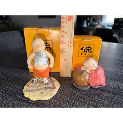 Juego de estatuillas de monje guerrero monje durmiente de colección con caja budista chino Foto 1 de 4