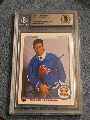 Owen Nolan 1990-91 Upper Deck French Autograph Rookie Card #352 BGS  Authentic  - Image 1 of 2
