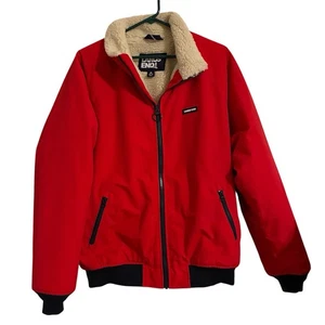 Lands’ End Bomber Jacket Coat Size M 38-40 Red Sherpa Lined Streetwear Outdoors - Picture 1 of 11