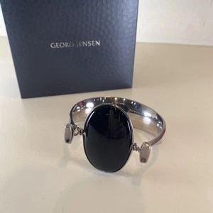 Georg Jensen TORUN # 203A Silver 925 Onyx bangle bracelet Vivianna Size S Mint - Picture 1 of 13
