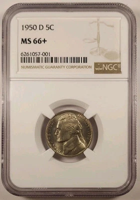 Rare-NGC POP Of (Only 18)  1950 D JEFFERSON Nickel NGC MS66+ Beautiful  - Image 1 of 4