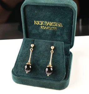 *14K Yellow Gold 10mm Black Onyx Drop Earrings - Picture 1 of 4