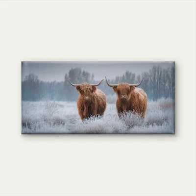 Highland Cattle in Frosty Field Unframed Canvas Painting for Living - Image 1 of 4