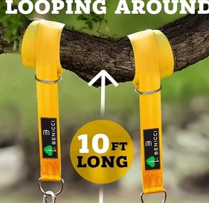 Benicci Tree Swing Hanging Kit set Of 2 10ft Long Straps With Alloy Carabiner - Picture 1 of 11
