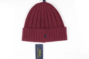 Polo Ralph Lauren Men's Cuffed Beanie Burgundy Navy Blue Pony Wool Blend - Picture 1 of 3