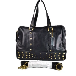 Coach Nancy Umhängetasche schwarz Nieten lila innen goldfarbene Hardware F15506 - Bild 1 von 22