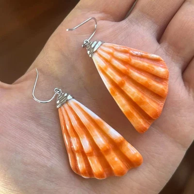 Spiny Oyster Earrings Sterling Silver Artisan Handmade Seashell Jewelry Art 925 - Image 1 of 4