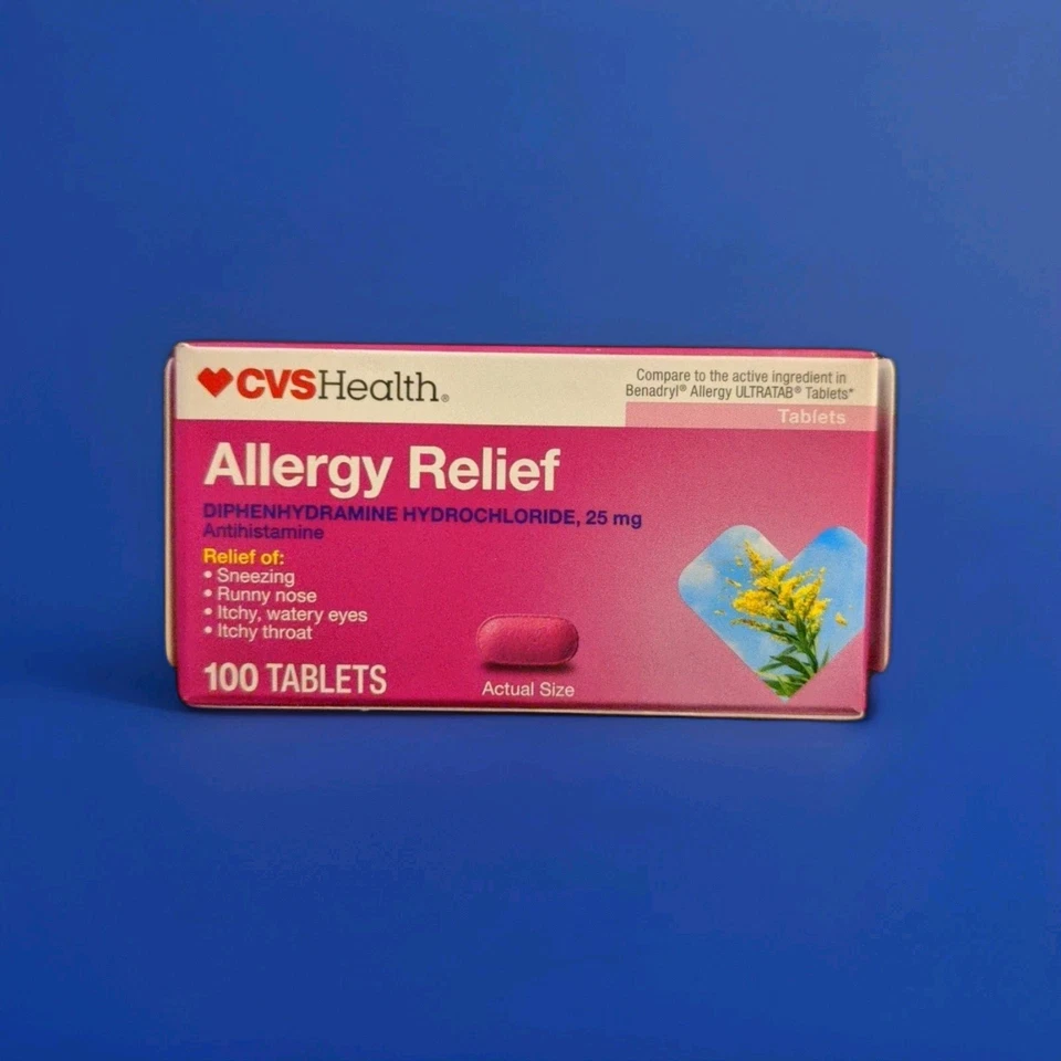 CVS Alivio de Alergias 100 Comprimidos 25mg Difenhidramina Clorhidrato Exp.  01/2027 Foto 1 de 1