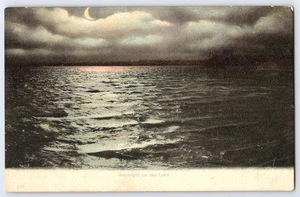 Moonlight on the Lake 1907 Postcard Detroit MI Crescent Moon Night Scene - Picture 1 of 2