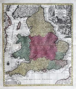 Inghilterra Galles Yorkshire Essex Kent lotteria mappa incisione 1760 - Foto 1 di 1