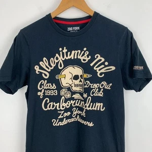 Zoo York T-Shirt Size M Black Skull Drop Out Club Underachievers Retro Gothic - Picture 1 of 11