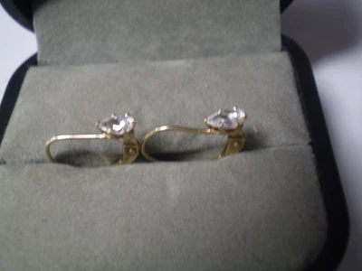 Pair of 10K Yellow Gold Ladies Pear-Shaped White Sapphire Earrings     0.7 grams - Image 1 of 3