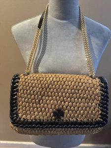 Tory Burch Emerson Rafia Umhängetasche Klappe verstellbarer Kettenriemen neu mit Etikett - Bild 1 von 22