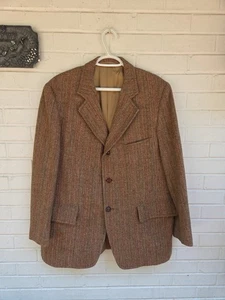 Giacca vintage Harris tweed spina di pesce 44 lana marrone business casual sport invernale - Foto 1 di 15