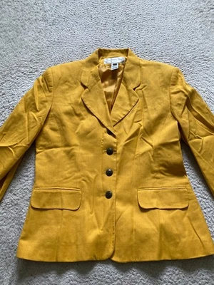 Jones New York Women Rayon Linen Long Sleeve Lined Notch Blazer Yellow Size 8 - Image 1 of 4