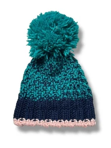 Mini Club Baby Bommelmütze 6-12 Monate blau türkis rosa Grobstrick großer Bommel - Bild 1 von 6