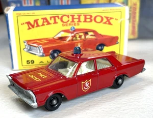 Fire Chief Ford Galaxie Matchbox Lesney #59 N MINT Red BPW Black Plastic Wheels - Picture 1 of 6
