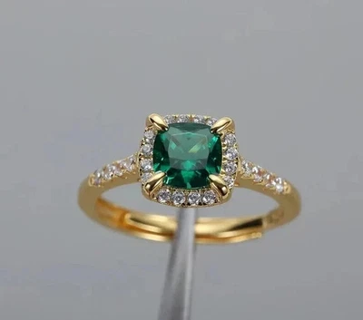 Anillo de compromiso para mujer de esmeralda natural corte cojín de 2 quilates enchapado en oro amarillo de 14 quilates Foto 1 de 4