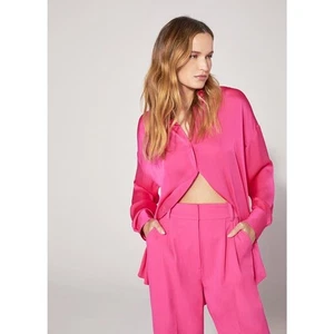 Favorite Daughter glattes Ex Boyfriend Satinhemd Hot Pink Oversized XL 198 $ - Bild 1 von 6