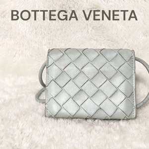 Bottega Veneta Intrecciato Mini Pouch Shoulder Bag Leather Light Blue 72432c - Picture 1 of 24