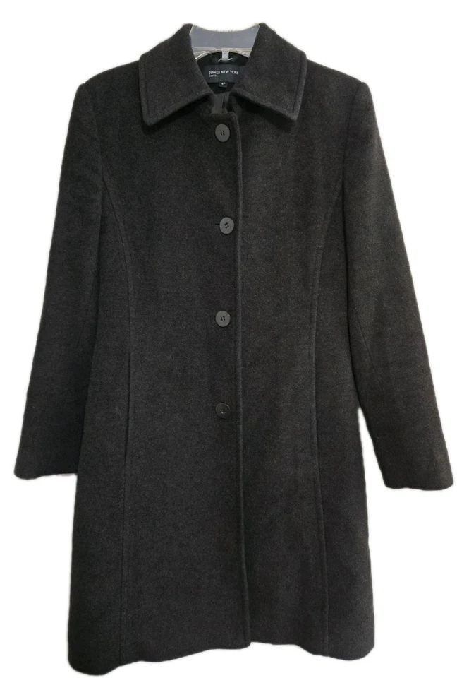 Abrigo para mujer Jones New York Petite talla 4P marrón oscuro mezcla lana abrigo Foto 1 de 4