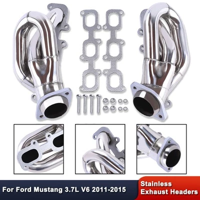 Cabezales de escape cortos de acero inoxidable pulido para Ford Mustang 3,7 L 2011-2015 Foto 1 de 4