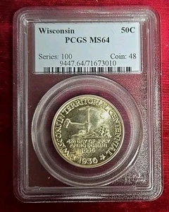 1936 50c. Wisconsin Commemorative Half Dollar PCGS MS-64 - Picture 1 of 4