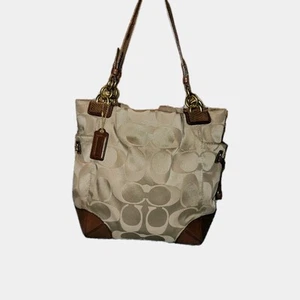 Coach Peyton Signature Khaki Sateen Tote Bag 14505 - Picture 1 of 9