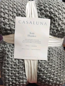 Casaluna Chunky Knit Full/Queen Blanket Midweight Sweater Knit - Medium Gray NEW - Picture 1 of 3