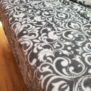 Gray & White Medallion Scroll 87x87 Full Queen Super Soft Blanket SL Home - Picture 1 of 24