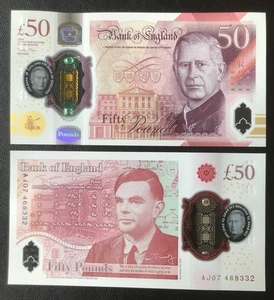 UNC Inglaterra £50 Polímero 2021 Alan Turing Reino Unido Reina Británica Isabel QE2 - Imagen 1 de 2