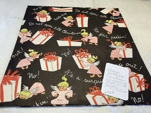 2028🌟Vintage 50er Weihnachten Geschenkpapier Blatt SCHWARZ Engel "nicht öffnen" bis " - Bild 1 von 6