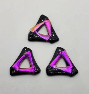 Lot of 3 Paula Radke Dichroic Glass Pink/ Purple/ Black 40mm Triangle Pendants - Picture 1 of 3