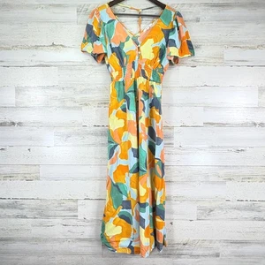 Abel The Label Anthropologie Hilda Maxi Dress S Ruffle Slv Floral Smocked Waist - Picture 1 of 13