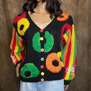 Eagle's Eye Vintage Lifesavers Candy Novelty Print Cardigan Sweater Womens Small - Picture 1 of 14