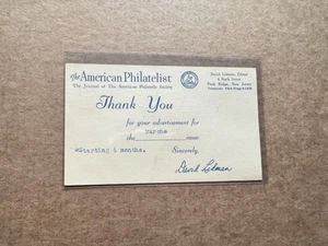 US 1957 Postal Card #UX38 +American Philatelist +Editor-In-Chief Thank U Card - Picture 1 of 2