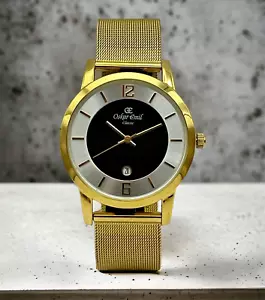 Oskar Emil Jupiter klassische Slimline Qualität vergoldete Uhr vergoldetes Netzarmband - Bild 1 von 6