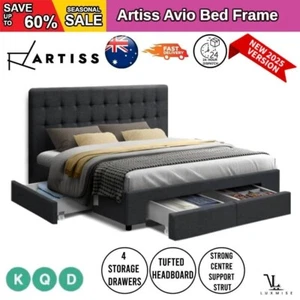 Artiss Avio King Double Queen Size Bed Frame Fabric Storage Drawers - Picture 1 of 21