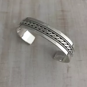 Art Deco Style Vintage 925 Solid Silver High Polish Men's Simple Cuff Bracelet - Picture 1 of 4