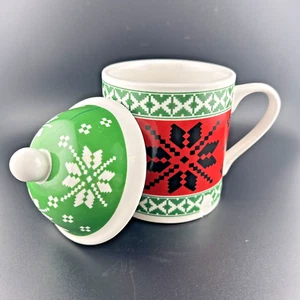 Star Snowflake Red Green White Cross Coffee Hot Tea Chocolate Mug MSI with Lid - Picture 1 of 14