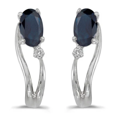 Pendientes ondulados de diamantes y zafiros ovalados de oro blanco de 14k Foto 1 de 2