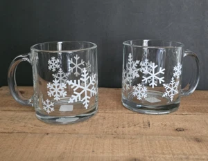 2 tazze cacao/caffè/tè cassa e barile vetro trasparente fiocchi di neve bianchi - Foto 1 di 13