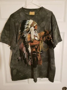 The Mountain Native American Man/ Horse T Shirt XL Green Tie-Dye Vintage 1997 - Picture 1 of 9
