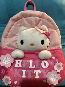 Plush Hello Kitty Girl's School Backpack Bag Pink Flowers Adjustable Sanrio - Picture 1 of 8