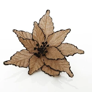 Burlap Poinsettia Flower with Glitter Trim - Picture 1 of 10