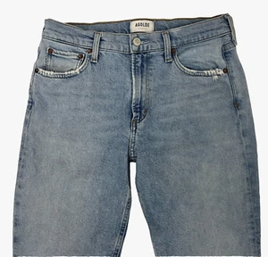 Agolde Lyle Jeans 28 Low Rise Slim Blue Switch Light Wash Straight Distressed - Picture 1 of 12