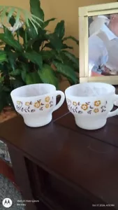2 vintage Termocrisa white & brown milk glass coffee cups mugs - Picture 1 of 1