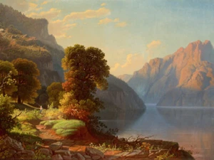 Vista de un lago en las montañas de George Caleb Bingham Giclee + envío gratuito - Imagen 1 de 3