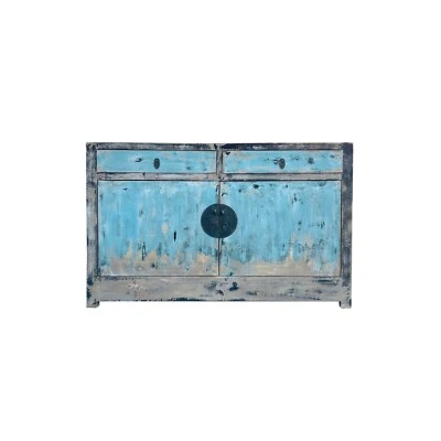 Mesa console aparador Credenza portas azul claro aro preto desgastado ws4358 - Imagem 1 de 4