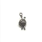 925 Sterling Silver Yarn & Needle Sewing Ball Charm Pendant